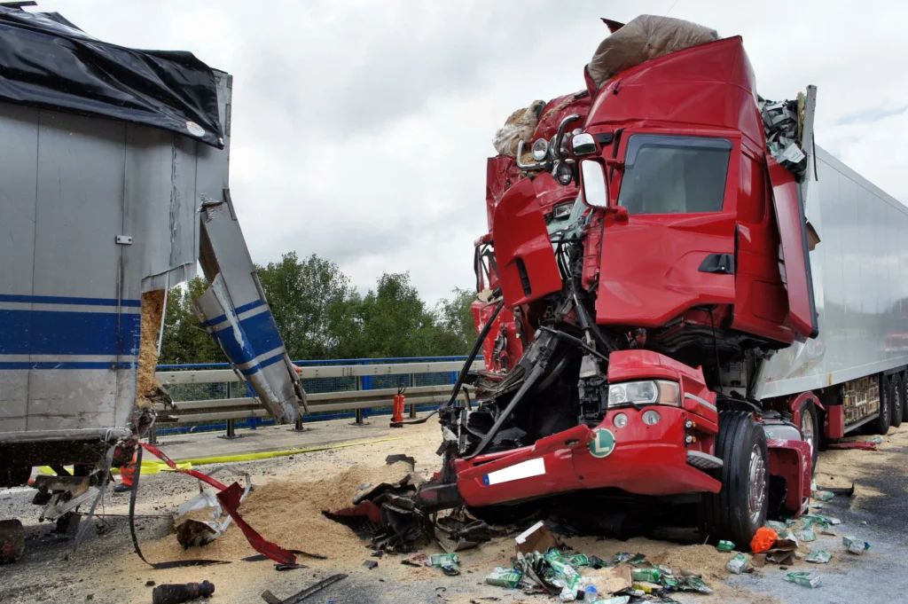 A rear-end collision between two trucks.