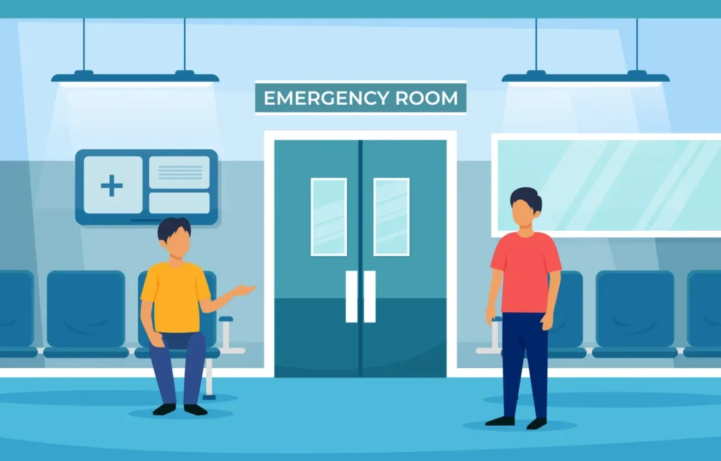An illustration of an emergency room with two people.