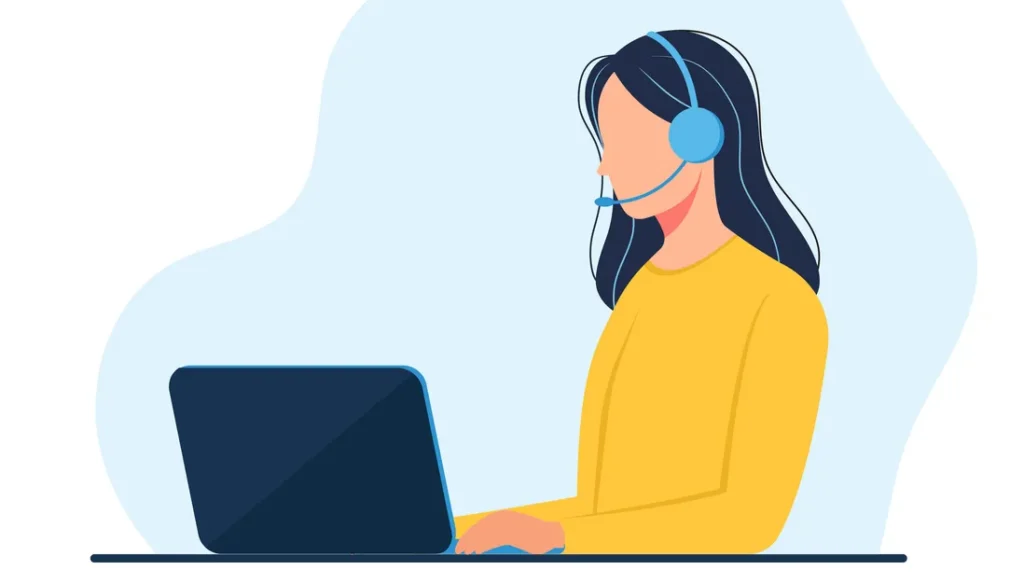 An illustration of a call center agent on a computer.