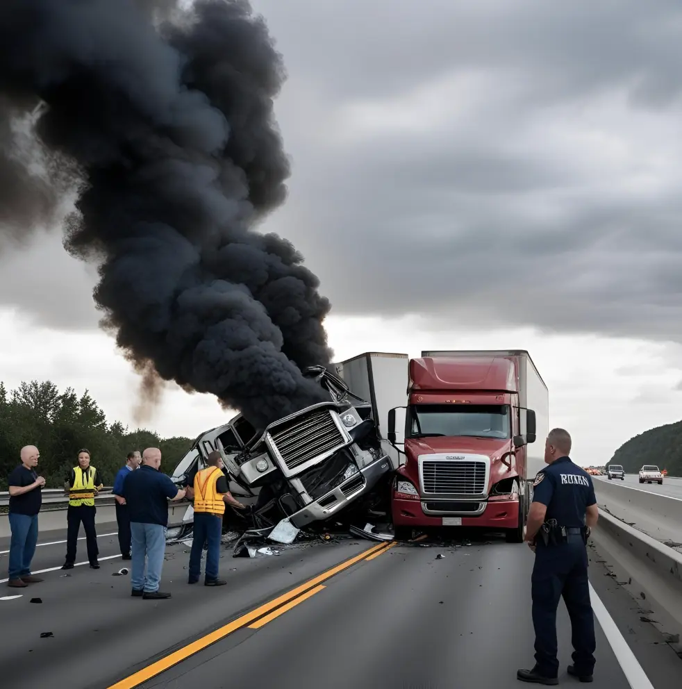 truck accident with smoke coming out